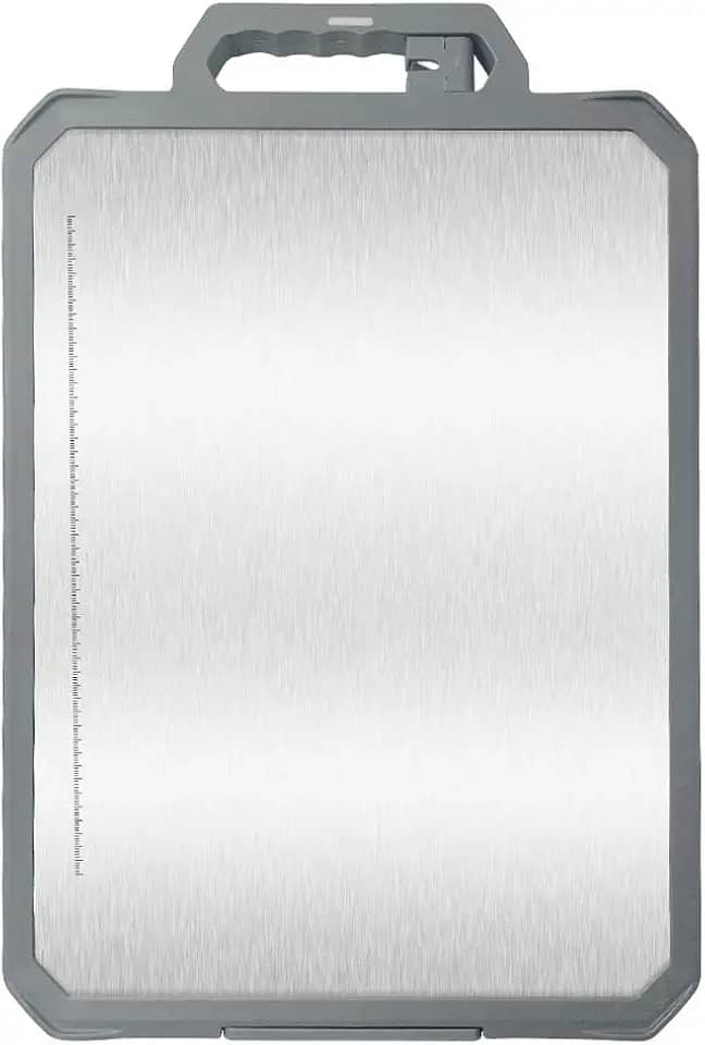 Tabua de Corte Grande, Tabua de Carne Inox Para Cozinha,Dupla Face Aço Inoxidável e PP Tábuas de Cortar,Afiador Integrado, Canaletas Antirrespingo,Frutas e Vegetais com Higiênica(43.8 * 30 * 2.6cm)