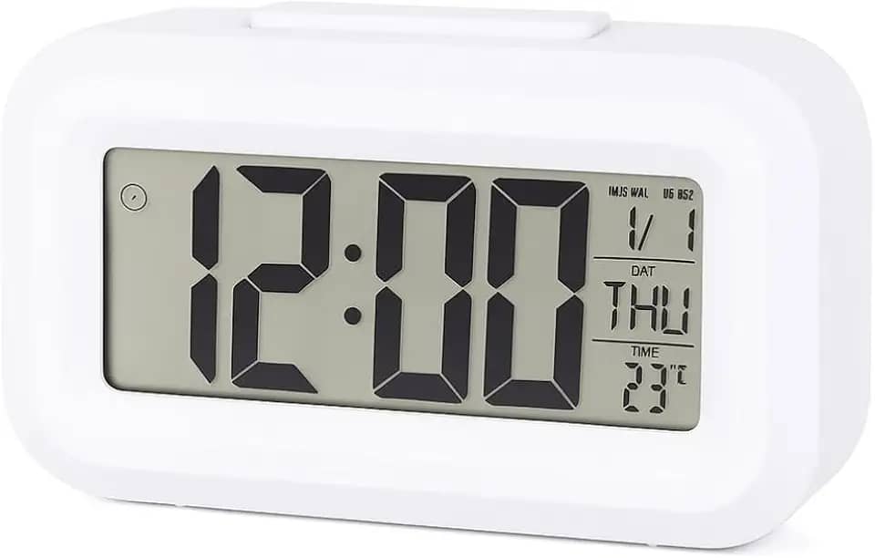 Relógio Despertador Digital Alto De Mesa Cabeceira Temperatura Calendário Com Sensor de Luminosidade