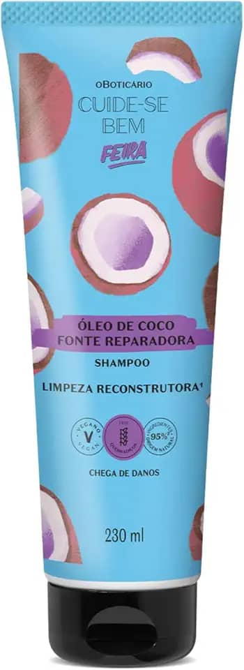 O Boticário Shampoo Cuide-se Bem Feira Óleo de Coco, 230ml, Limpeza Reconstrutora, Fórmula Vegana