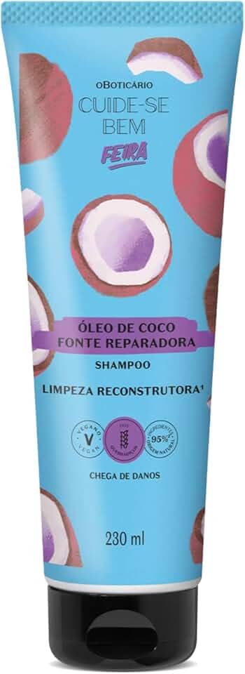 O Boticário Shampoo Cuide-se Bem Feira Óleo de Coco, 230ml, Limpeza Reconstrutora, Fórmula Vegana