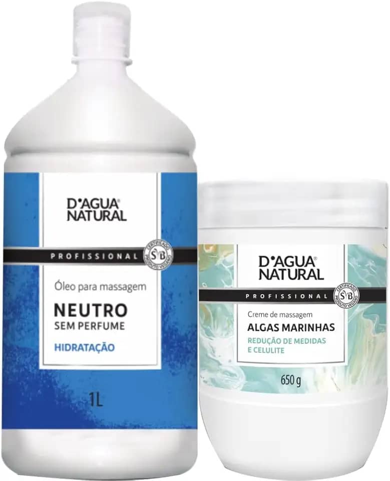 KIT DRENAGEM LINFÁTICA REDUZ EDEMA ÓLEO NEUTRO CREME ALGAS MARINHAS DÁGUA NATURAL
