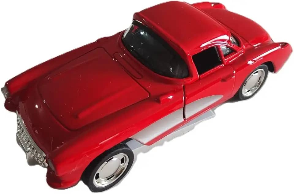 Miniatura de Carro Antigo Corvette 1957 Escala 1:34 Coleção com Portas que Abrem,com Sistema de Fricção (Vermelho)