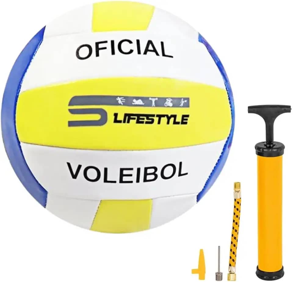 Bola de Vôlei para Quadra e Praia com Bomba de Ar – Tamanho Oficial – Ideal para Treino, Jogo e Recreação