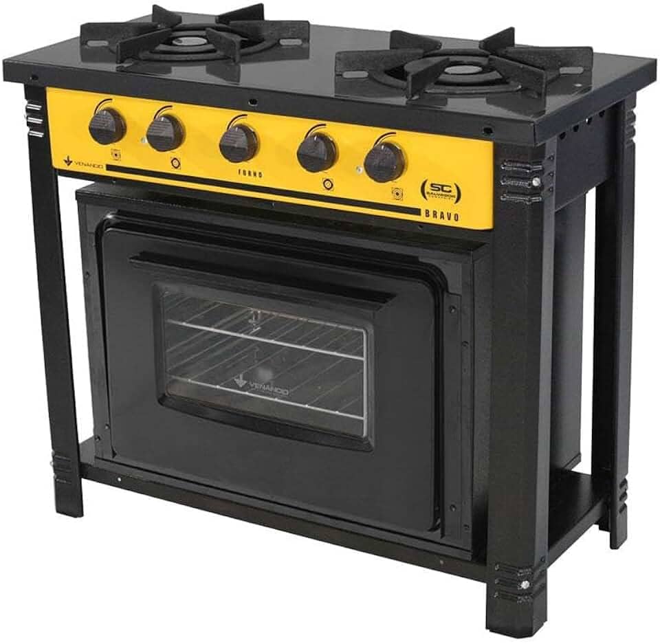Fogão Industrial Amarelo a Gás com Forno Preto 2 Bocas Duplas Bravo Br2bf - Venâncio