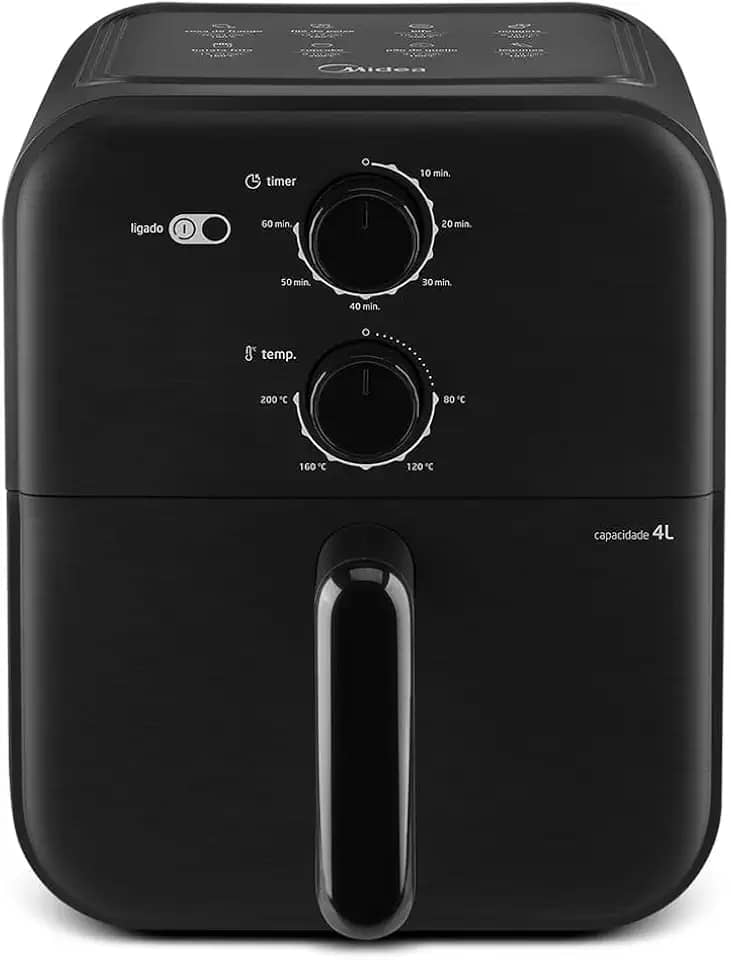 Fritadeira Sem Óleo Capacidade de 4L, Midea, 1400 W, Aquece Em 10-60 min 80℃ a 200 ℃, Air Fryer Com Fluxo de Ar de 360°, Fritadeira Eletrica, Design Compacto, Preto, 220V, MAF400P0APK
