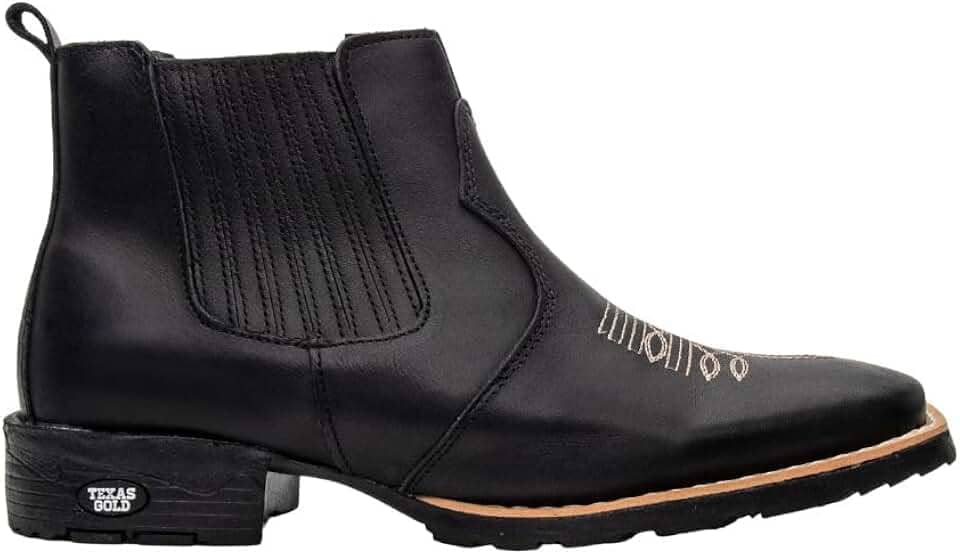 Bota Masculino Texana Country Cano Curto Couro Preto Texas Gold