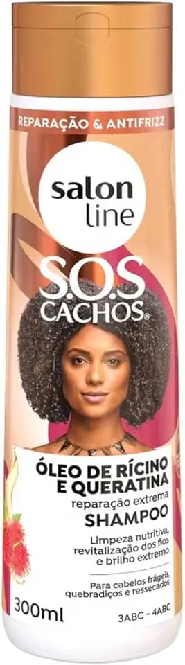 Salon Line, Shampoo, SOS Cachos, Óleo de Rícino e Queratina, Vegano - Para Cabelos Cacheados e Crespos, 300ml