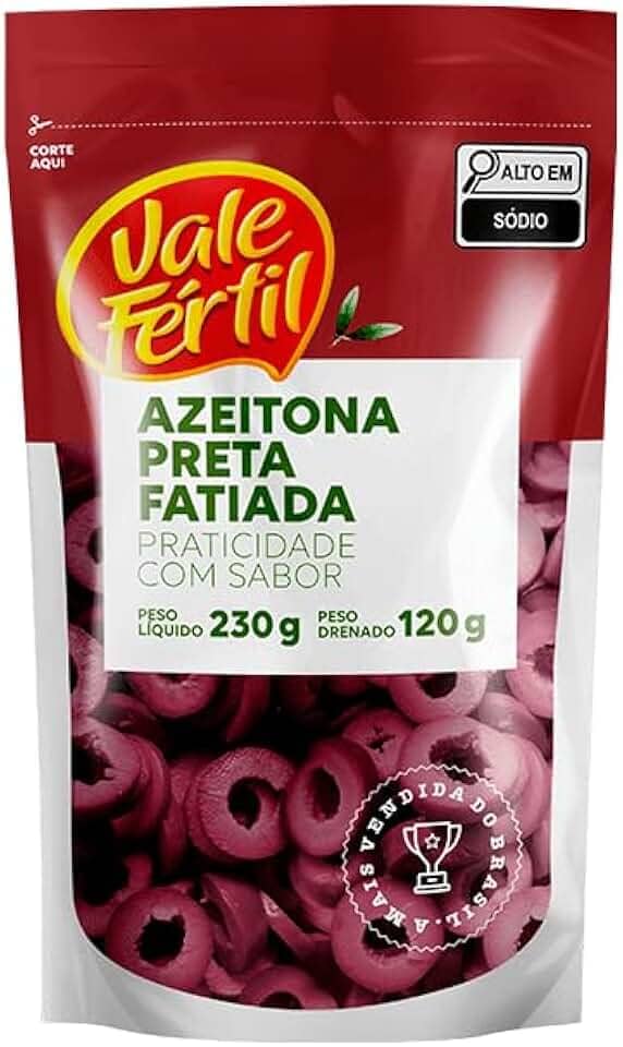 Azeitona Preta em Conserva Fatiada Vale Fértil Sachê 120g, Pequeno