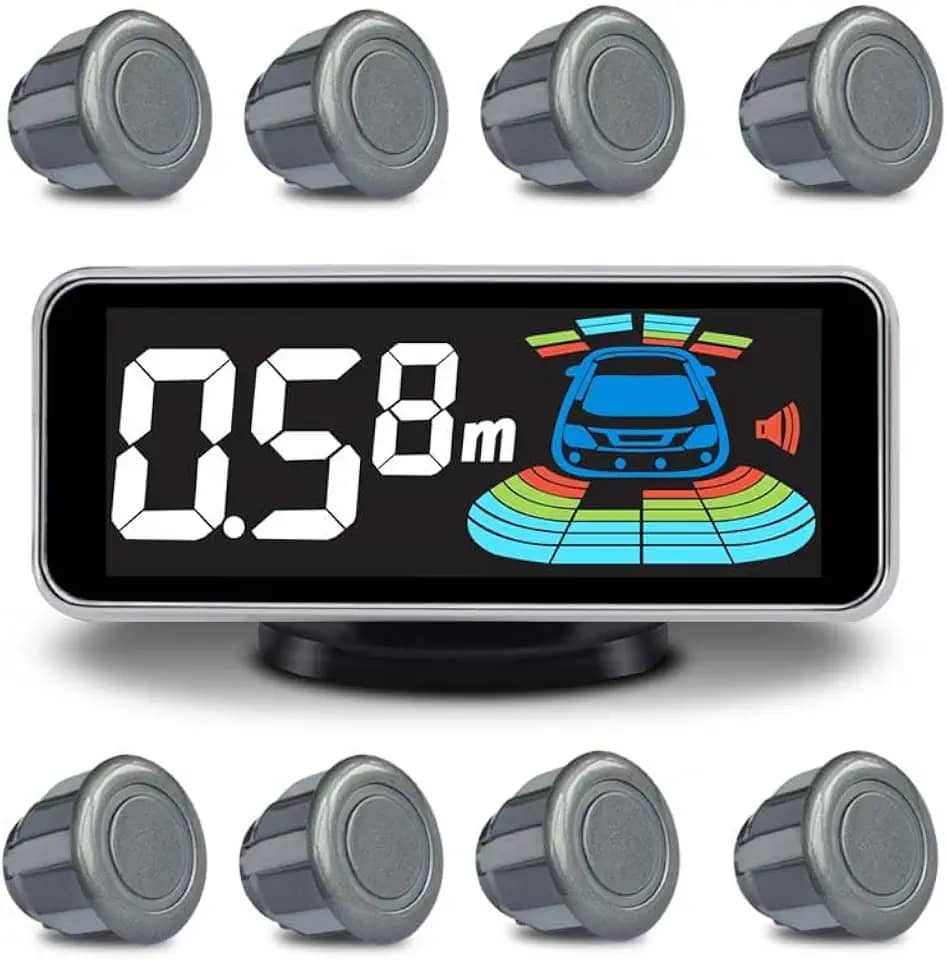 ELSNU Kit De Sensores Estacionamento Elsnu, Radar Ré, Sistema Parktronic, Eletrônica Automotiva, Assistente Marcha Ré Para Veículos, 8 (Cinza)