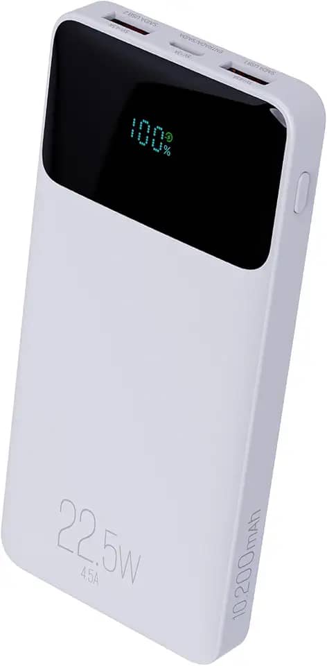 Power Bank 10200mAH, Bateria Portátil Universal, Carga Rápida, Display Indicador, Entradas Micro USB e USB-C, 2 Portas USB-A, Branco, PB102WH, ELG