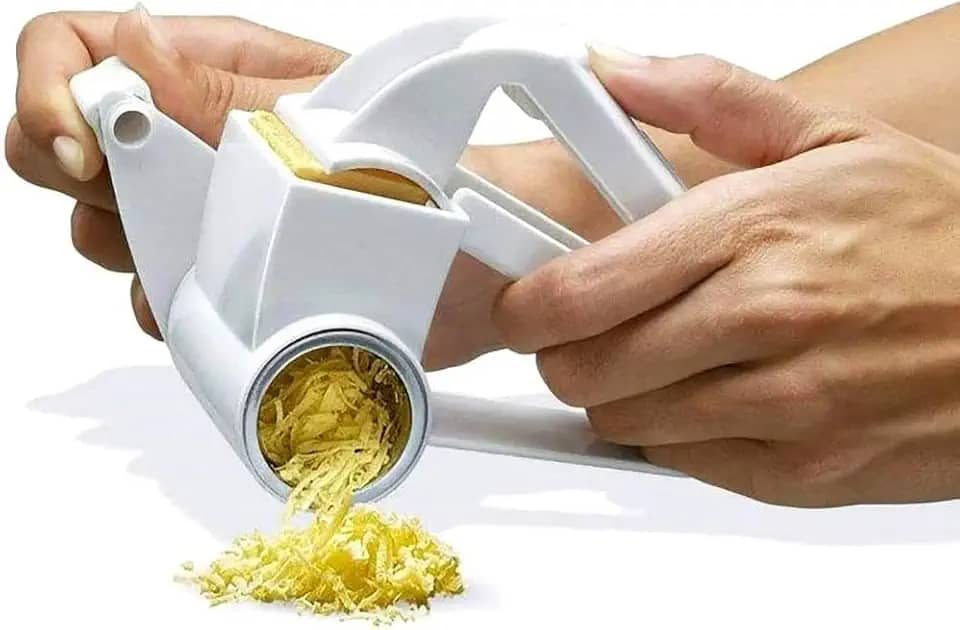 Ralador de Queijo Manual com Manivela e 2 Lâminas Inox Rotativas Prático para Queijos Nozes Chocolate Utensílio de Cozinha Durável