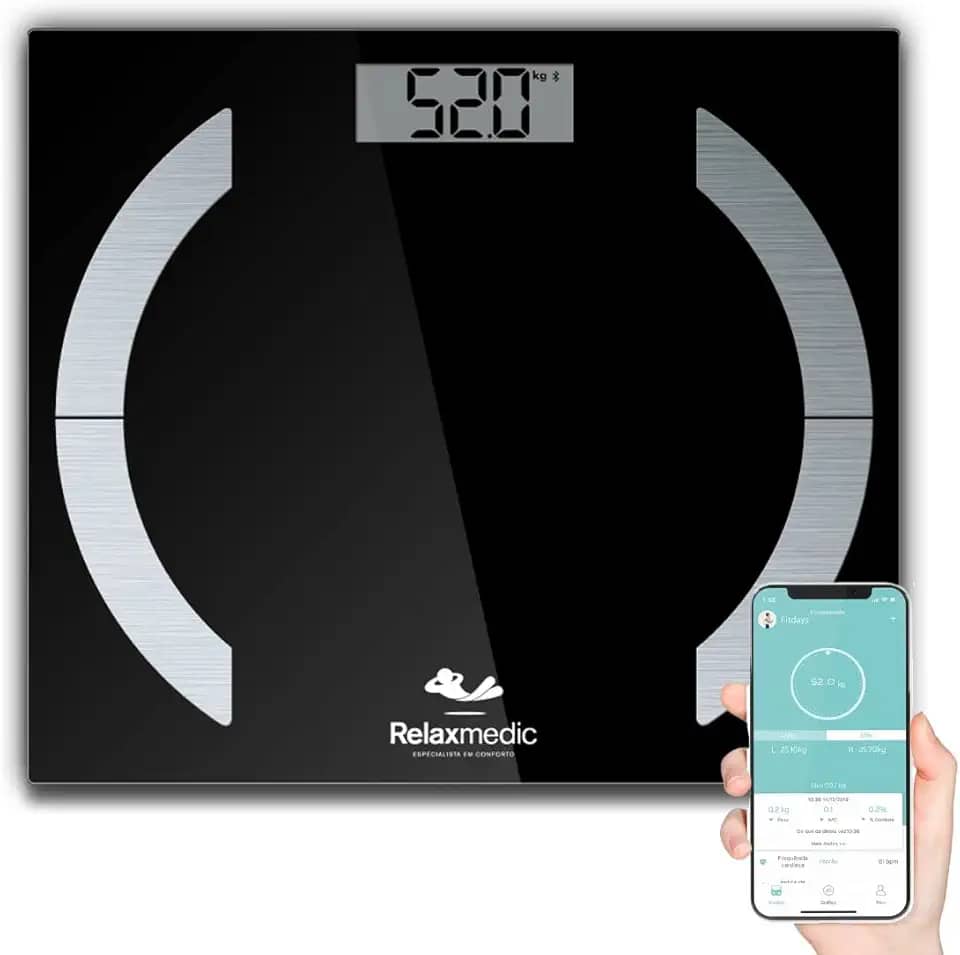 Balança Digital Corporal Com Bluetooth e Bioimpedância Elegance App - Relaxmedic