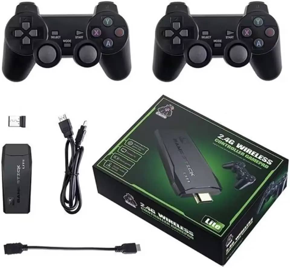 Video Game Retrô Game Stick Lite 4K HDMI 64GB com 20.000 Jogos Clássicos + 2 Controles Sem Fio 2.4GHz – Plug & Play, Alta Definição, Gráficos Vibrantes e Diversão para Toda Família