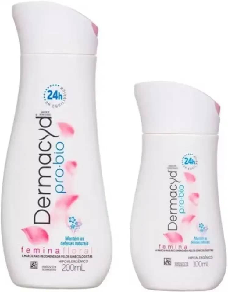 Sabonete Íntimo Dermacyd Femina Floral, Proteção 24 horas, Duas Unidades 200ml + 100ml, Combate Maus Odores e Equilibra o pH, Combinação Bio Protect, Hipoalergênico