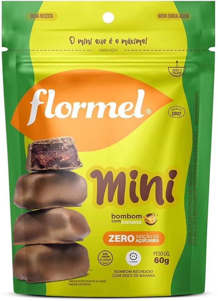Mini Bombom com Banana FLORMEL Zero Açúcar 60 Gramas