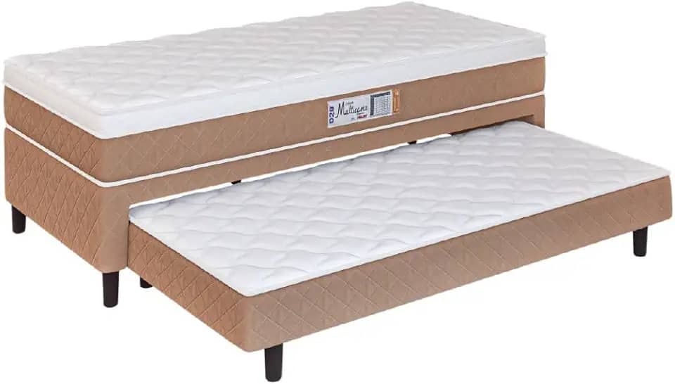 Cama Box Solteiro Com Cama Auxiliar Conjugada Espuma D28 Aspen 88x188x53cm Marrom/Branco Hellen