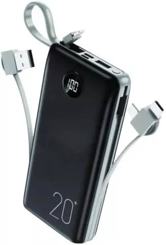 Power Bank Carregador Portátil 20.000mAh Digital compatível com iPhone, Samsung, Motorola, Nokia, Asus e Xiaomi Universal Celular Power Bank 3em1-Vende Mais (Preto/Cinza)