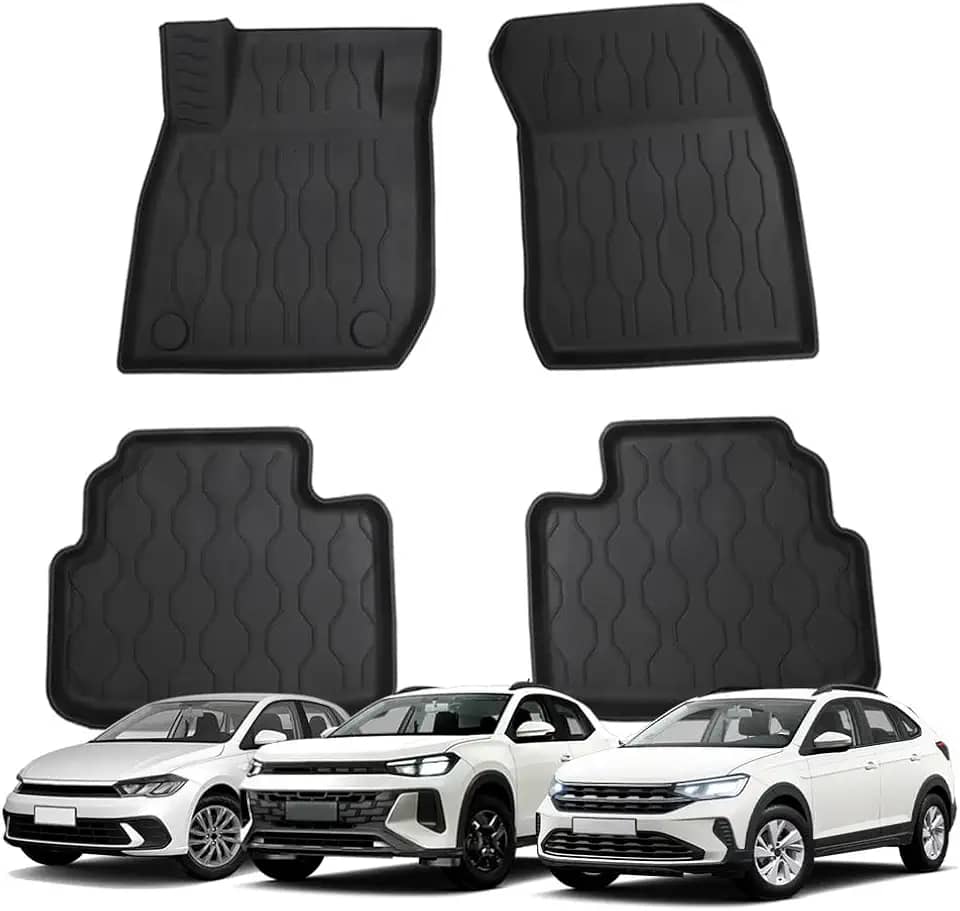 Tapete para Polo Nivus Tera Até 2026 com Bordas Elevadas Tipo Bandeja Jogo Automotivo 4 Peças Antiderrapante Impermeável Borracha TPE