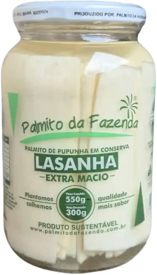 Palmito de Pupunha em Conserva Lasanha Extra Macio, 550g, Peso Drenado 300g