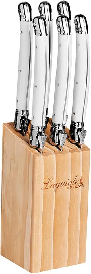 Conjunto De 6 Facas Luxo Com Cepo De Madeira Branco La Tour Branco Pacote De 6 No Voltagev