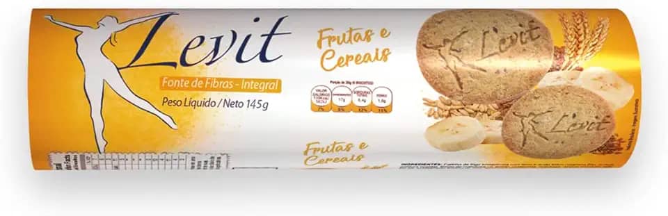 Biscoito Integral Frutas E Cereais Levit 145G, Dallas Alimentos, Biscoito Doce Integral Com Cereais E Frutas, Amarelo, 0% Gordura Trans E Ideal Para Dietas Com Mais Fibras, Alimentação Integral E Sab