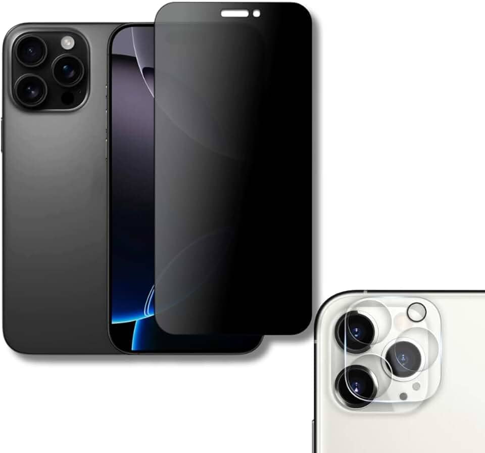 Película De Vidro Privacidade 3D Anti Spy Tela Toda Para iPhone + Película Lente de Câmera (iPhone 16 Pro)