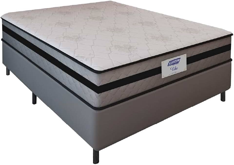 Cama Box Casal Gazin com Molas Ensacadas Vibe 138x188x60cm Cinza/Preto