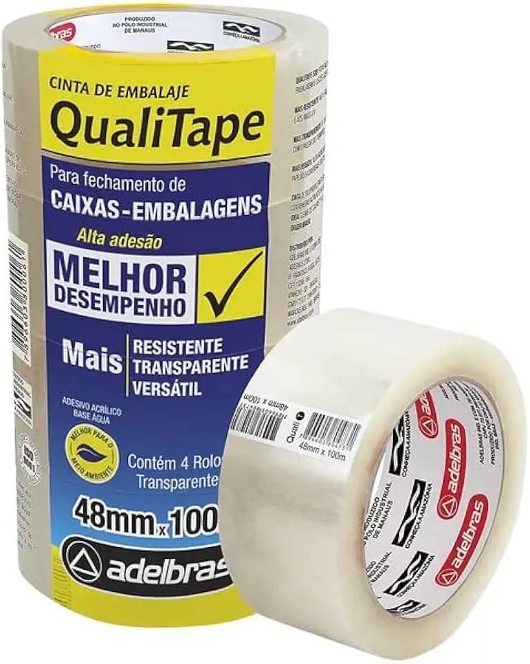 Fita Para Empacotamento, Adelbras, Qualitape, 48Mmx100M, Transparente, Pacote Com 4 Unidades