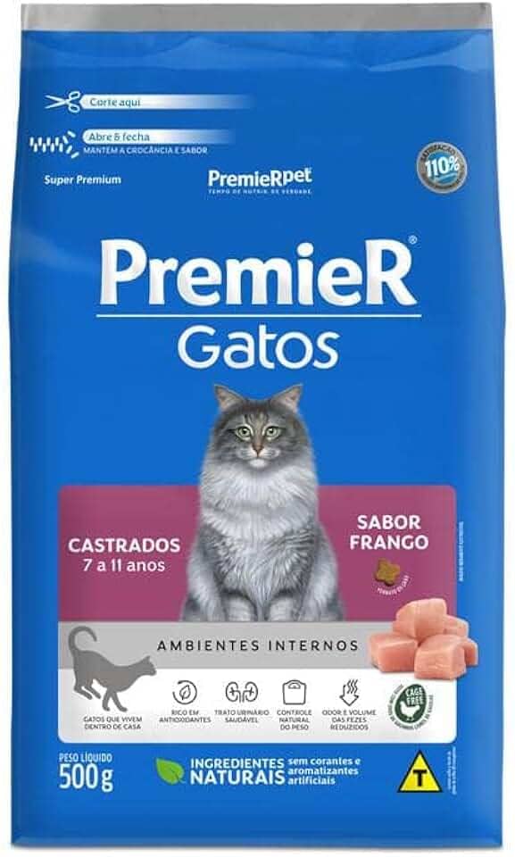 PremieR Pet Ambientes Internos Ração Seca para Gatos Castrados 7 a 11 Anos Sabor Frango 7,5kg