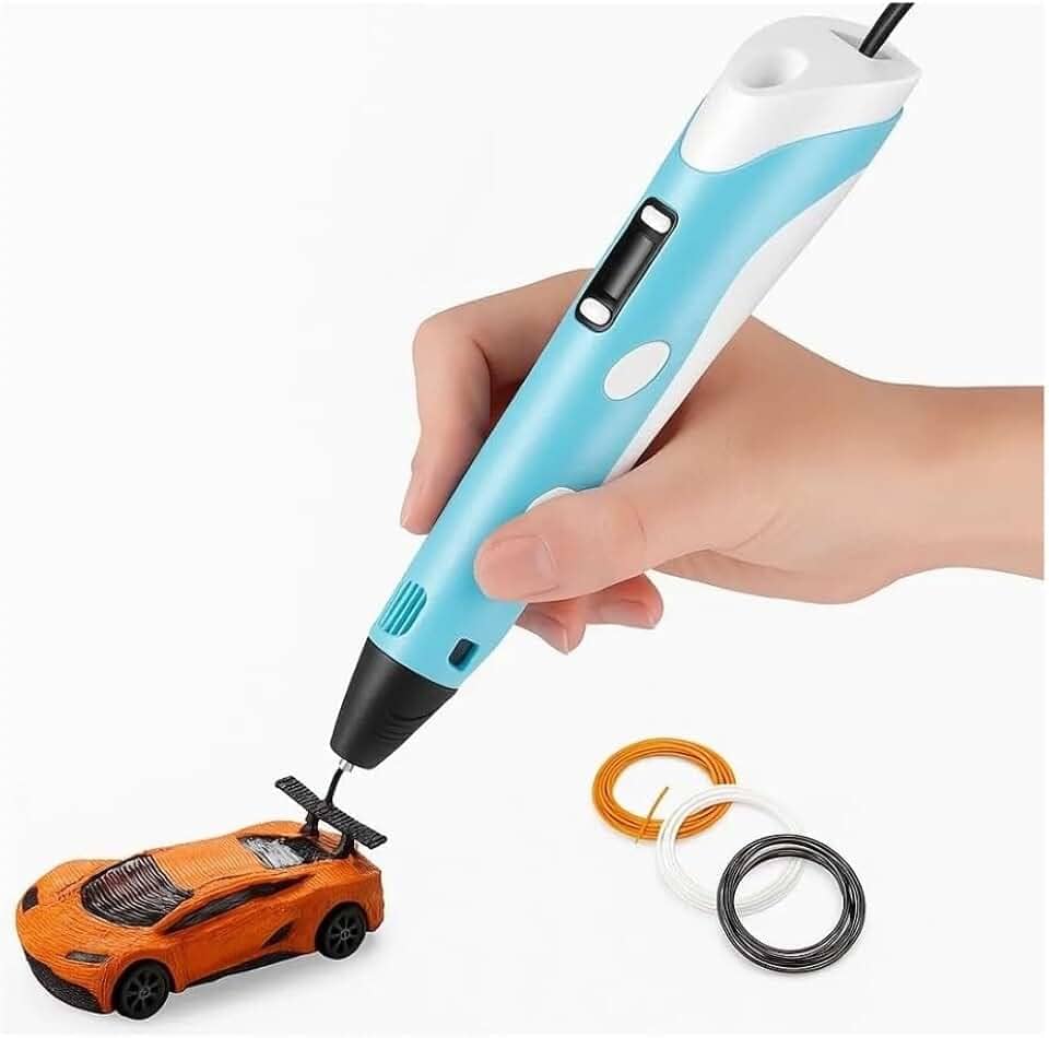 Caneta 3D Profissional com Tela LCD, Compatível com Filamentos PLA e ABS, Carregamento USB, Azul, para Desenho e Impressão 3D