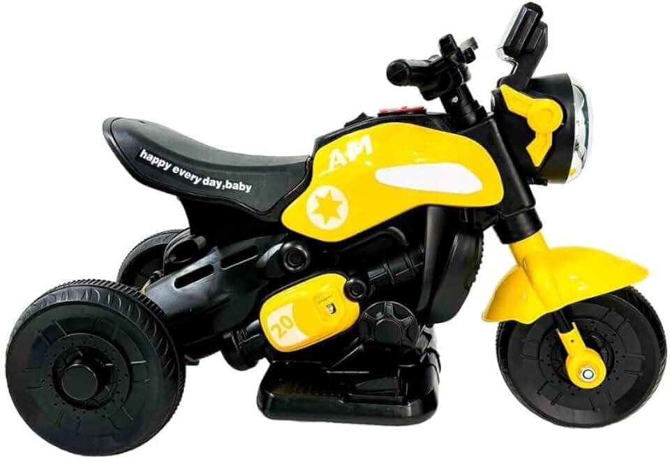 Mini Moto Elétrica Infantil Esportiva, 3 Rodas, Amarela e Preta, com Painel Digital
