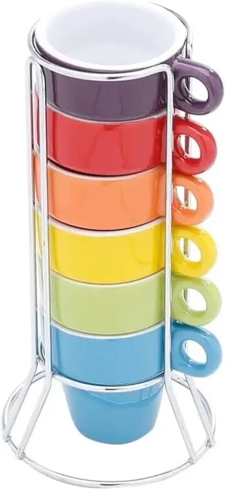 Jogo 6 Xícaras Para Café Expresso Coloridas Com Suporte 50ml