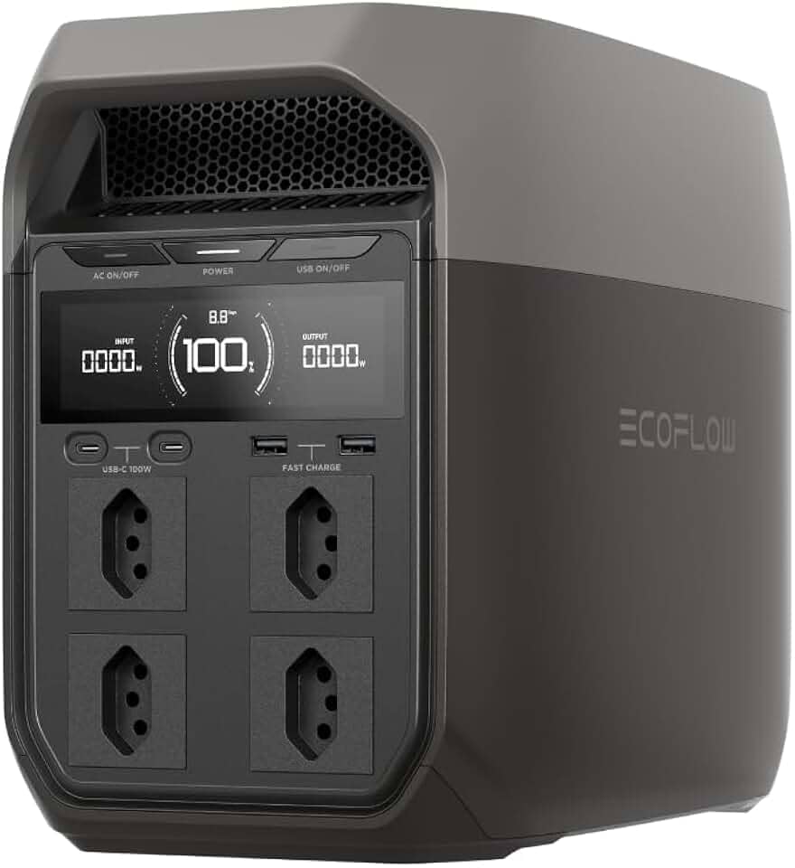 EF ECOFLOW DELTA 3 - Tomada BR 220V Estação de Energia Portátil, Bateria LiFePO4 de 1024 Wh, 43 Min Carga Completa, Saída CA de 1800 W, Gerador Solar para backup de energia residencial, RVs.