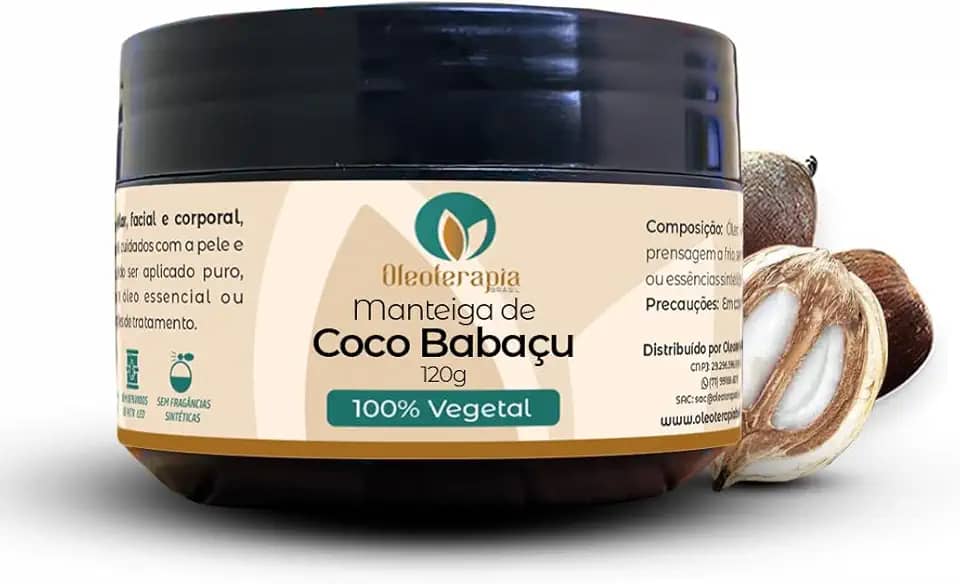 Manteiga de Coco Babaçu 100% vegetal - uso capilar e corporal (120g)