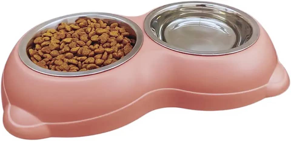 Comedouro para Cães De Inox Duplo Pote Ração para Cachorro Vasilinha para Pet Comedouro Elevado (Rosa)
