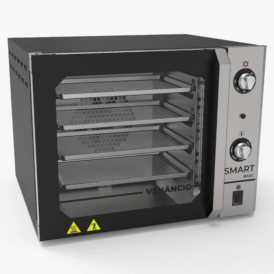 Forno Industrial Elétrico Convector Venâncio Smart Basic 4 Esteiras Galvanizado Preto 127V FCSB4E