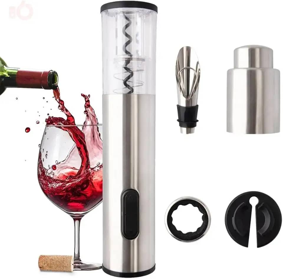 Clink Kit de Acessórios para Vinho Aço Inox Com Abridor Elétrico 5 Peças