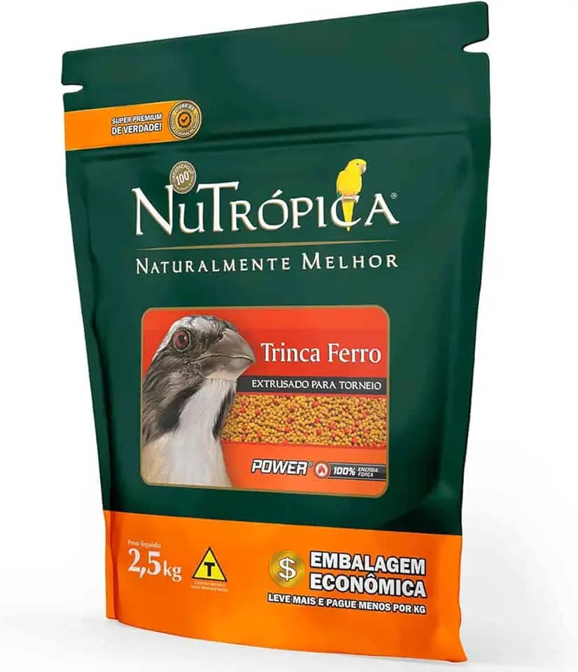 Ração Nutrópica Trinca Ferro Extrusada Super Premium Power Competição - 2,5kg Foguear Torneio Pixarro Sabiá Corrupião Pássaro Preto Alimeno Completo para Pássaros