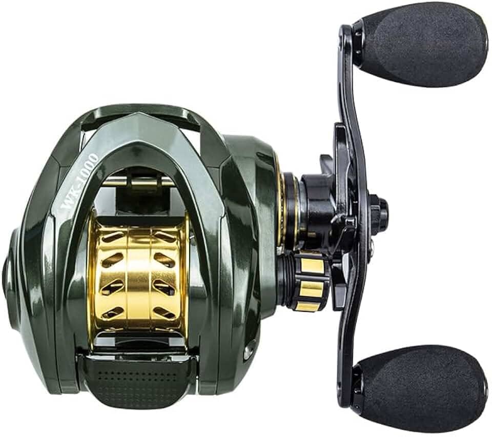 Carretilha de Pesca WK1000 Anti-Cabeleira – Baitcasting 7.2:1, Drag 8kg, Freio Magnético 10 Níveis, Manivela Direita, Verde