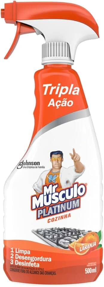 Mr. Músculo Desinfetante Platinum Cozinha Laranja, Tripla Ação, Borrifador 500ml