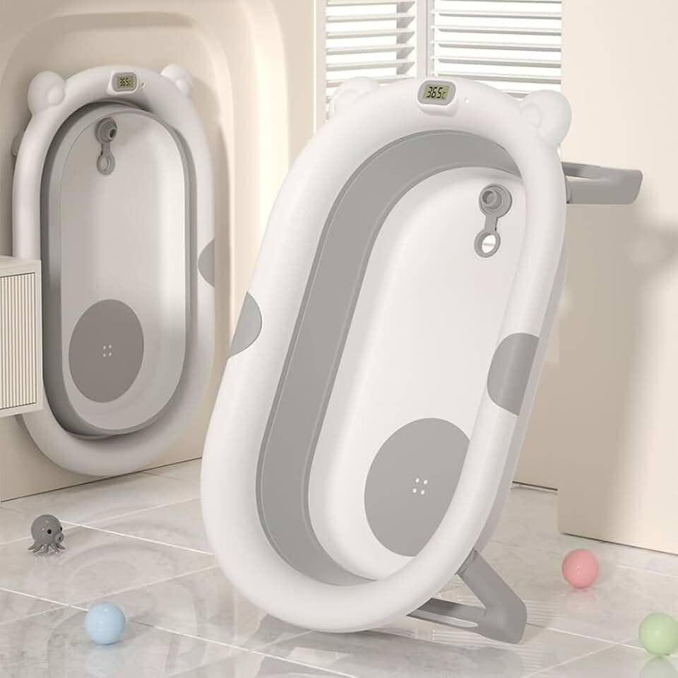Banheira Infantil Oval Dobrável com Termômetro Integrado, Design Moderno, Portátil, Confortável e Ideal para Bebês Lançamento 2026