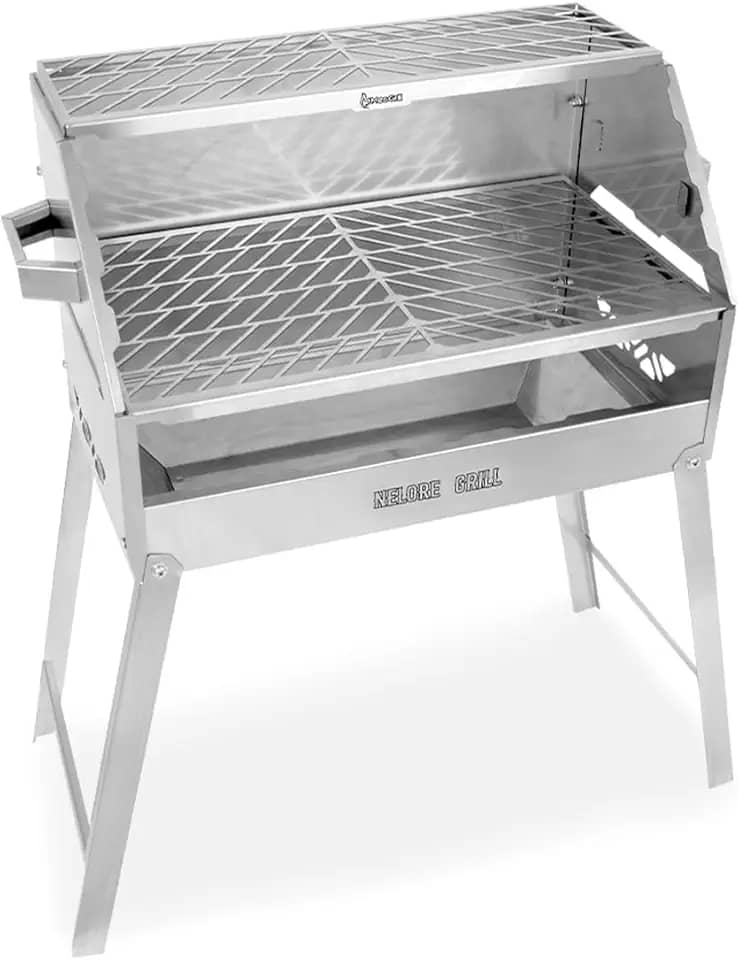 Churrasqueira Aço Inox 304 A Carvão Duas Grelhas Nelore Grill 50x30 Chão Parede Portátil Desmontável Resistente Mec Grill