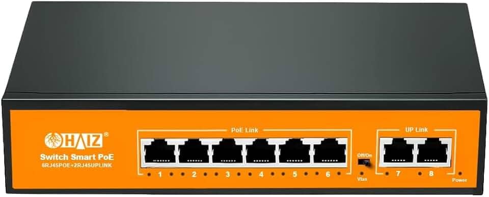 Switch de Rede Haiz 6 Portas PoE + 2 UpLink Gigabit 10/100/1000Mbps HZ-1008GBPOE