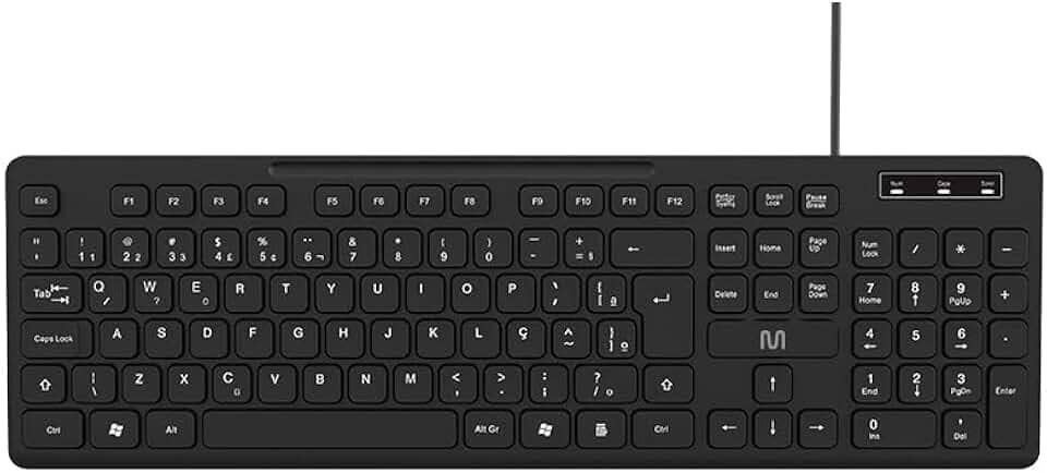 Teclado com Fio Multi USB com 3 Níveis de Ajuste de Altura, Teclas Silenciosas e LEDs Indicadores – Preto TC144