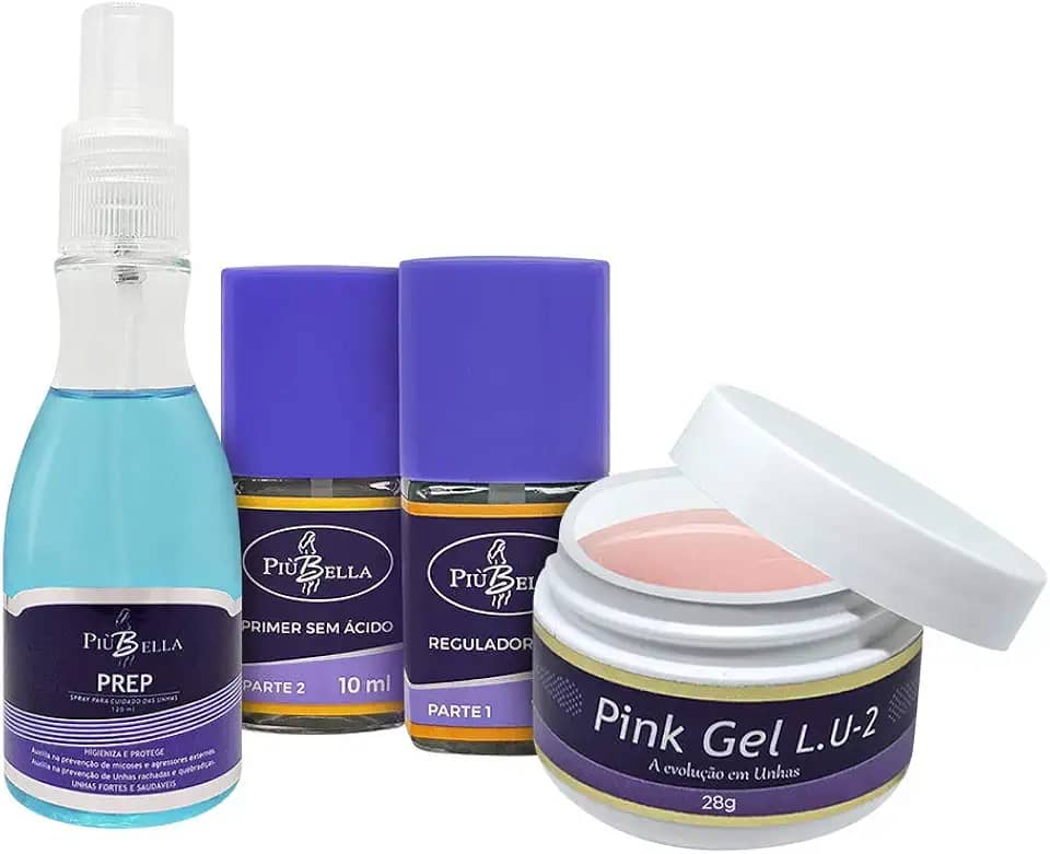Kit Piu Bella Gel 28g e Preparadores Alongamento de unhas