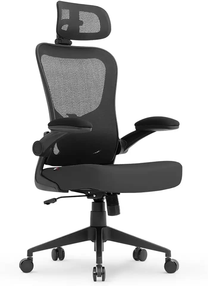Cadeira de Escritório Ergonômica, DT3 Vita com apoio de cabeça 3D, Apoio Lombar Ajustável, Mesh Spandex Respirável + Tecido Softex Espuma Injetada, Certificada NR-17, Cadeira Giratória(Dark Grey)