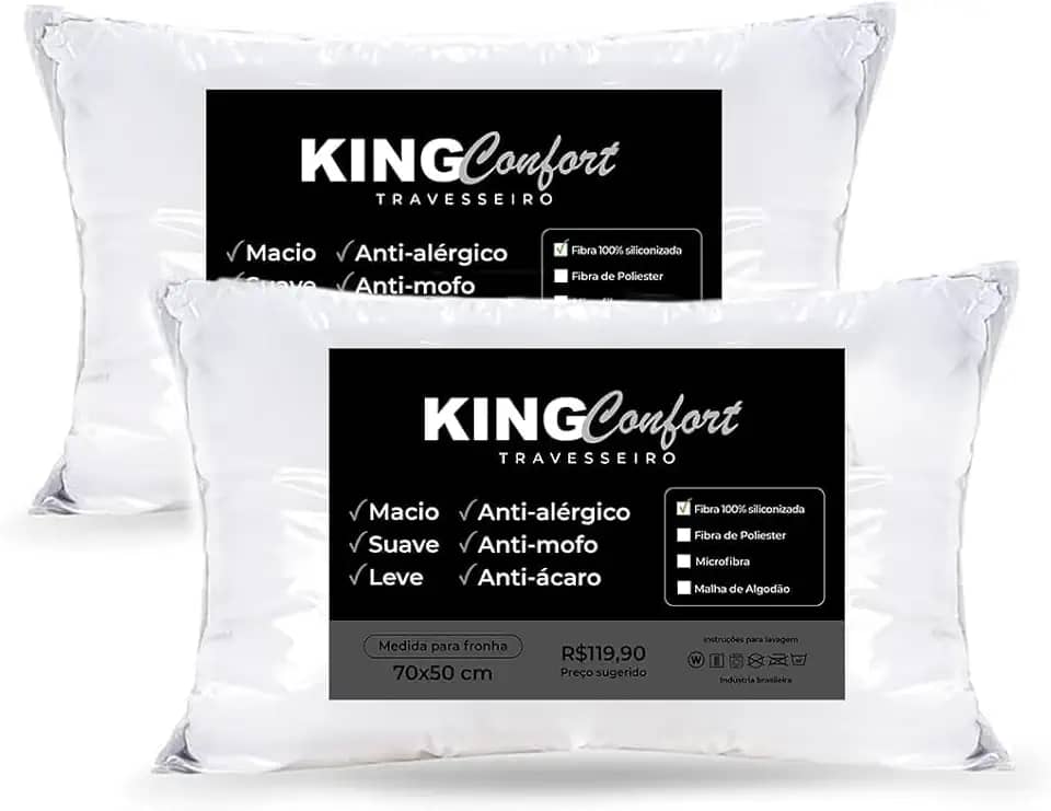 Kit 2 Travesseiros Toque de Pluma 50x70cm Kit Travesseiro Casal Percal 180 Fios Antialérgico Antimofo Antiácaro Lavável Suporte Médio Travesseiro Confortável para Dormir Macio e Leve Conforto Premium