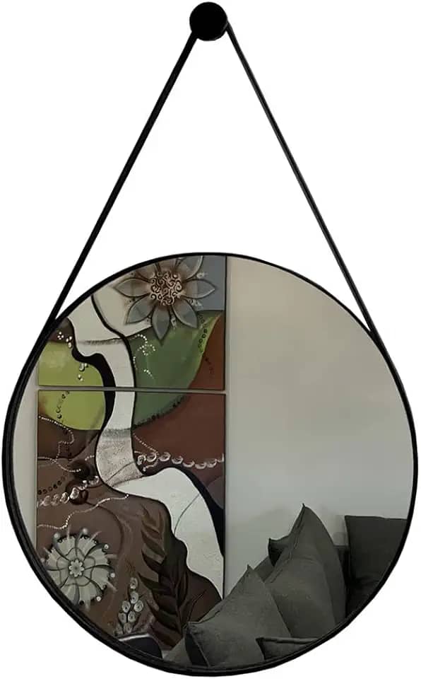 Espelho Redondo Adnet Decorativo Com Alça 40cm Completo Cor:Preto