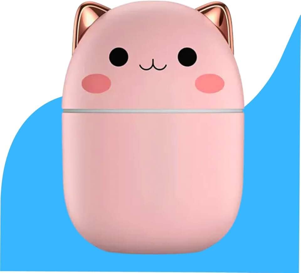 Umidificador de Ar Gatinho Mini Difusor de Ambiente 250 Ml Aromas e Óleo Essencial Portátil Ultrassonico Veicular Aromatizador USB LED para Carro Mesa (ROSA)