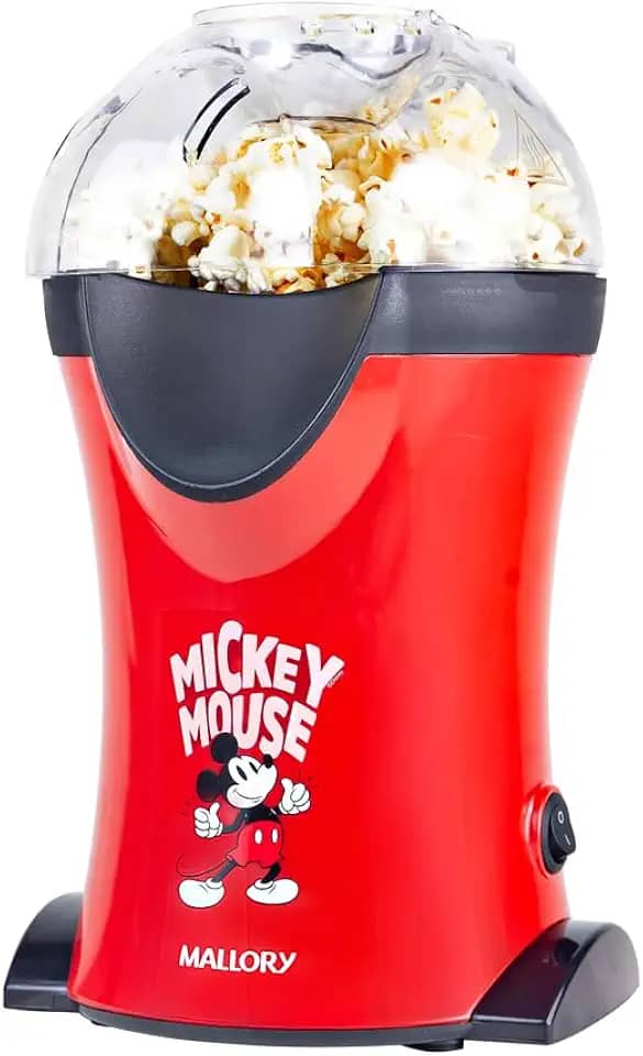 Pipoqueira Elétrica Mallory Mickey Mouse – Pipocas Sequinhas e Sem Óleo, Bocal Expedidor, Copo Medidor para Manteiga e Pés Antiderrapantes - 127V